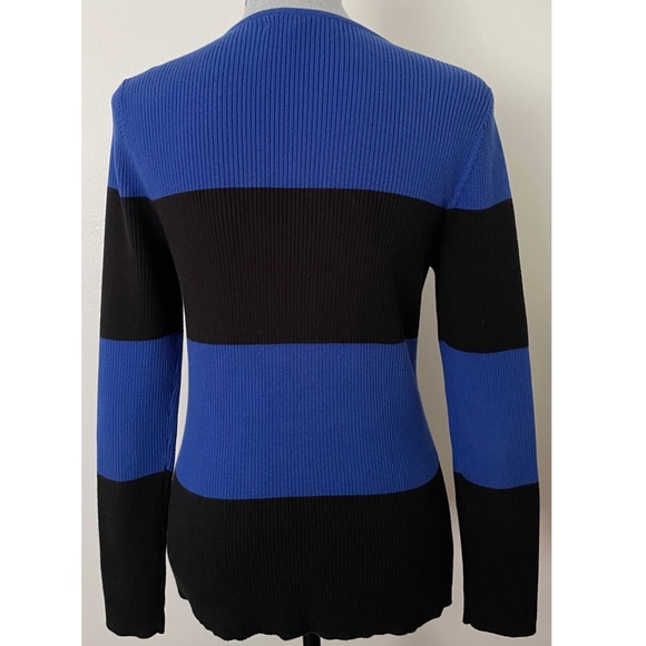 LAUREN RALPH LAUREN RIB KNIT SWEATER STRIPED BLUE BLACK SIZE L - Picture 5 of 6